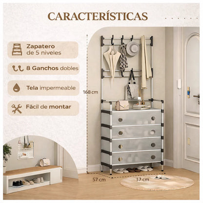 Zapatero 5 Niveles con Perchero - Antipolvo + Envío Gratis